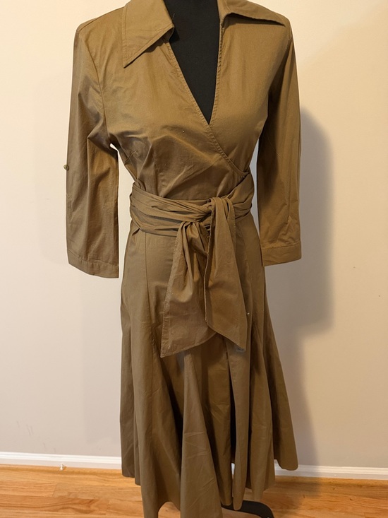 Double Zero Dresses & Skirts - Double Zero Olive Midi Wrap Dress with Waist Sash